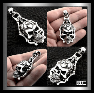 Biker Tattoo Skull Pendant 925 Sterling Silver Memento Mori Tribal Design 1 Biker Jewelry Club and Sinister Silver Co.