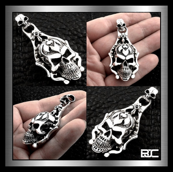 Biker Tattoo Skull Pendant 925 Sterling Silver Memento Mori Tribal Design 1 Biker Jewelry Club and Sinister Silver Co.