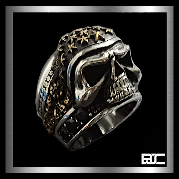 Skull Ring Stars Helmet Biker Design Heavy 925 Sterling Silver And Onyx 34 Grams 1 Biker Jewelry Club