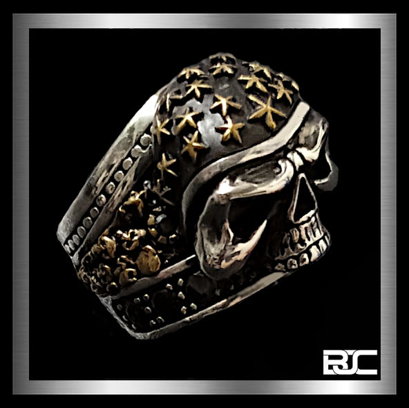 Skull Ring Stars Helmet Biker Design Heavy 925 Sterling Silver And Onyx 34 Grams 4 Biker Jewelry Club