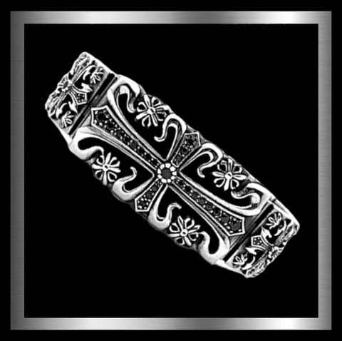 Sterling Silver Onyx Knights Templar Biker Bracelet 1 - Biker Jewelry Club and Sinister Silver Co.
