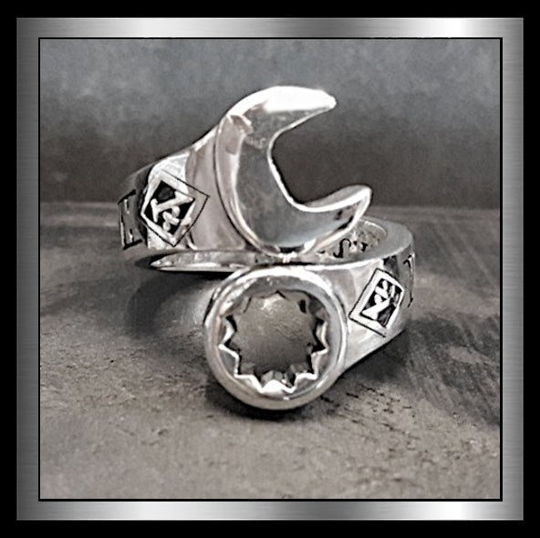 Wrench Ring Biker Mechanic 1%er HD Design In 925 Sterling Silver 1 Biker Jewelry Club and Sinister Silver Co.