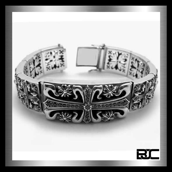 Sterling Silver Onyx Knights Templar Biker Bracelet 9 - Biker Jewelry Club and Sinister Silver Co.