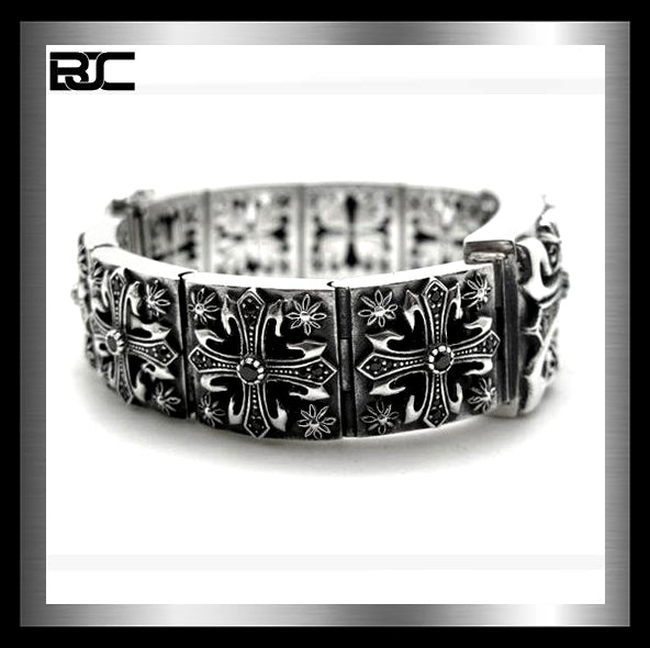 Sterling Silver Onyx Knights Templar Biker Bracelet 3 - Biker Jewelry Club and Sinister Silver Co.