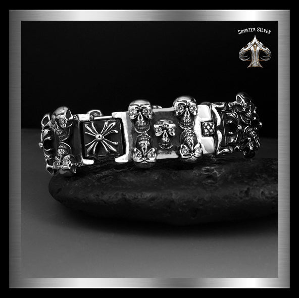 Maltese Cross Skull Cuff Bracelet Mens Heavy Biker Silver Rock Punk Motorcycle store