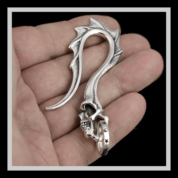 925 Sterling Silver Huge Biker Skull Keychain