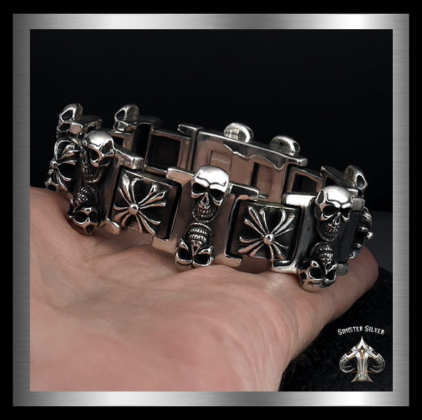 Maltese Cross Skull Cuff Bracelet Mens Heavy Biker Silver Rock hotsell Punk Motorcycle