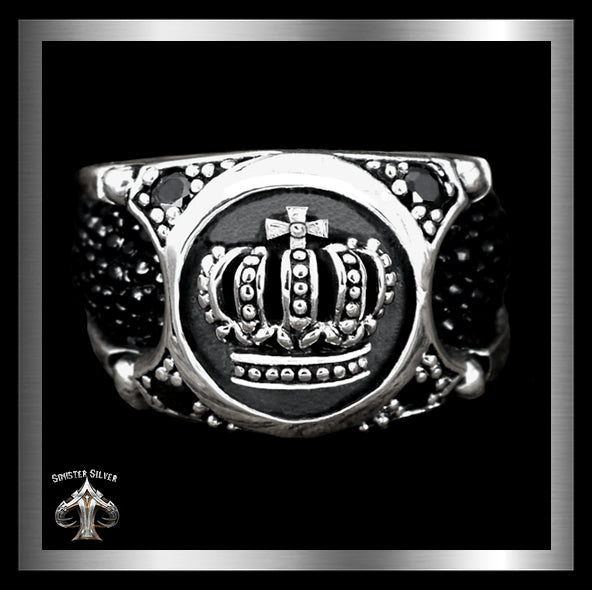 Crown Ring 925 2024 Sterling Silver Royal Symbol Chain Link Iced King’s Crown biker goth punk rocker